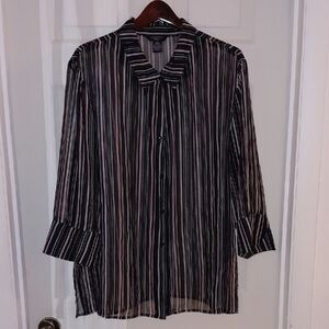 EUC George Woman Sheer Striped Blouse 26W-28W, Button Front, 3/4 Cuff, See Note*
